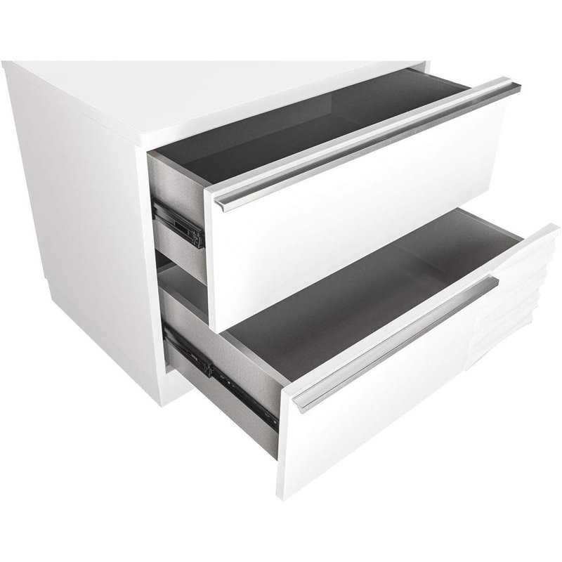 Table de chevet 2 tiroirs en bois laqué blanc pour chambre à coucher (table de chevet incluse seulement)
