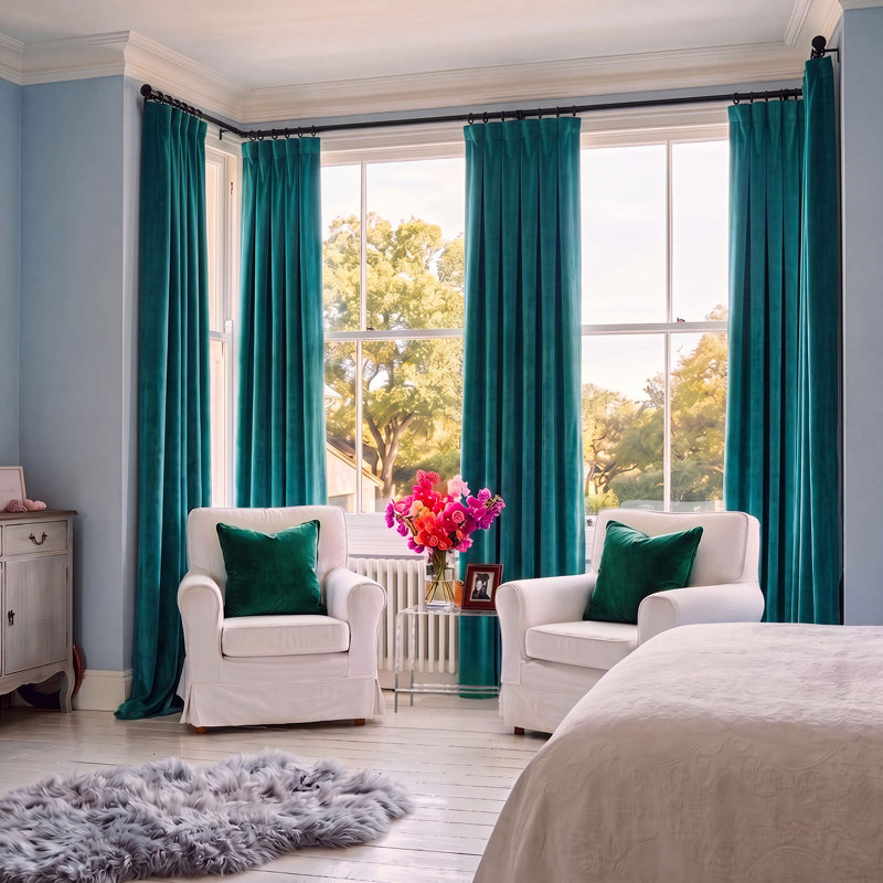 Rideaux en velours moelleux Matra pour chambre à coucher ‑ rideaux obscurcissants pour les fenêtres de salon, panneau simple