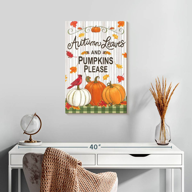 Yarlin Rustic Autumn Leaves And Pumpkins Please, 24" H x 16" W