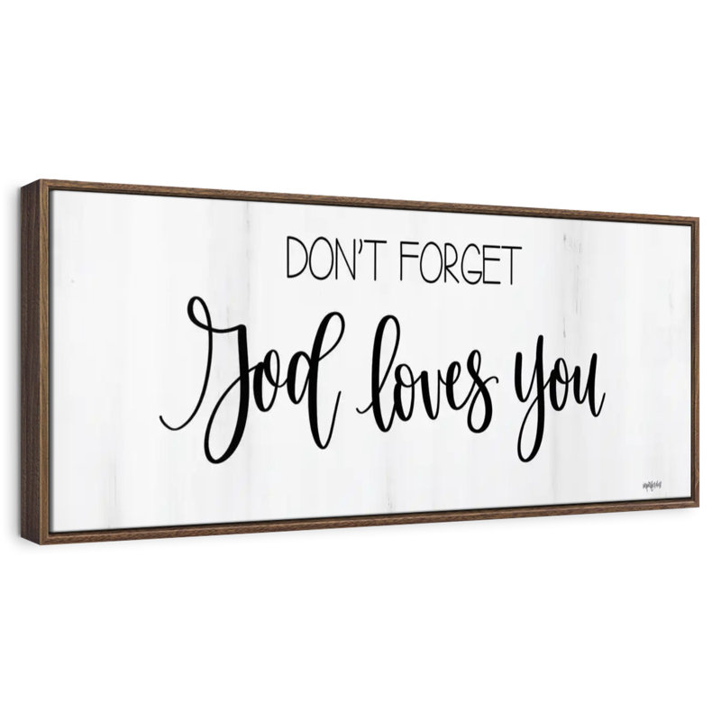 Dieu vous aime, 31 po x 11 po, Cadre flottant noyer