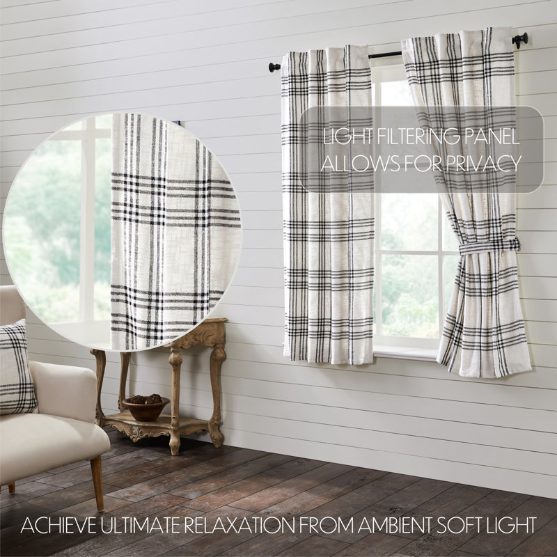 Black and White Plaid Cotton Light-Filtering Curtain Panels, 63x36, Set of 2
