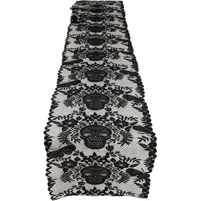 Gothic Table Cloth - Halloween Table Cloths, Skull and Floral Lace Table Cloth, Black Lace Tablecloth for Halloween Christmas Decorations, Rectangle for Desk Runner, Spooky Cloth, Gothic Decor