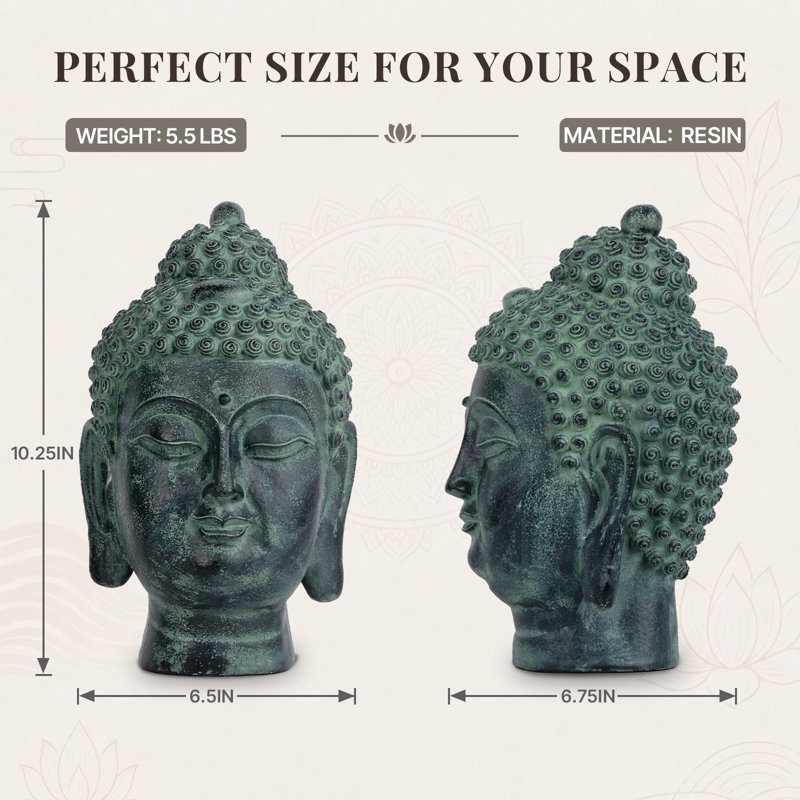 Meditative Buddha Head Statue, Gray