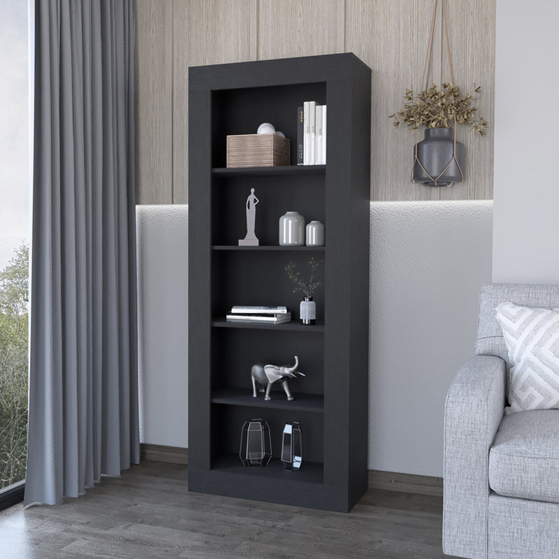 Bibliothèque élégante avec tablettes à cinq niveaux pour les livres, les objets décoratifs et les objets de collection, parfaite pour n'importe quelle pièce.