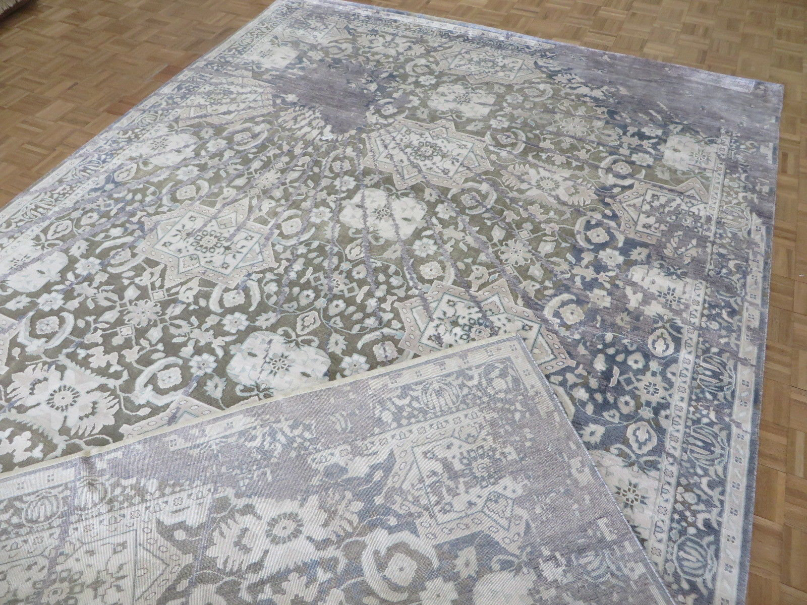 Isabelline One-of-a-Kind Dwayne Hand-Knotted Green/Ivory 8'11