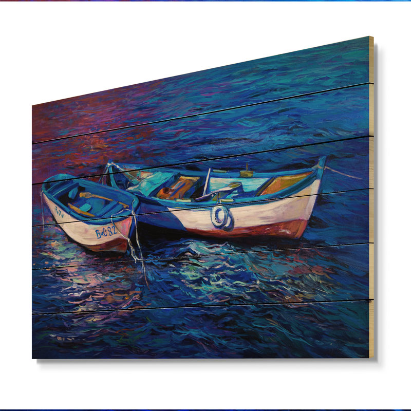 Bateaux en mer, peinture IV - reproduction nautique et côtière sur bois, H 16 po x l 32 po x P 1 po