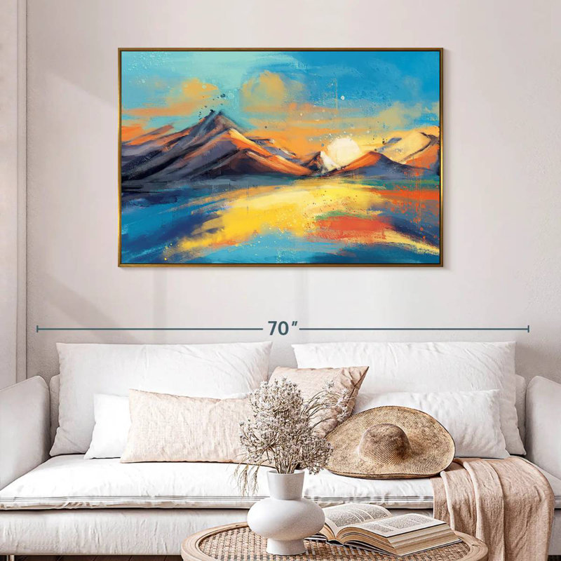 Coucher de soleil, paysage de Quenby, 46 po x 31 po, Cadre flottant doré