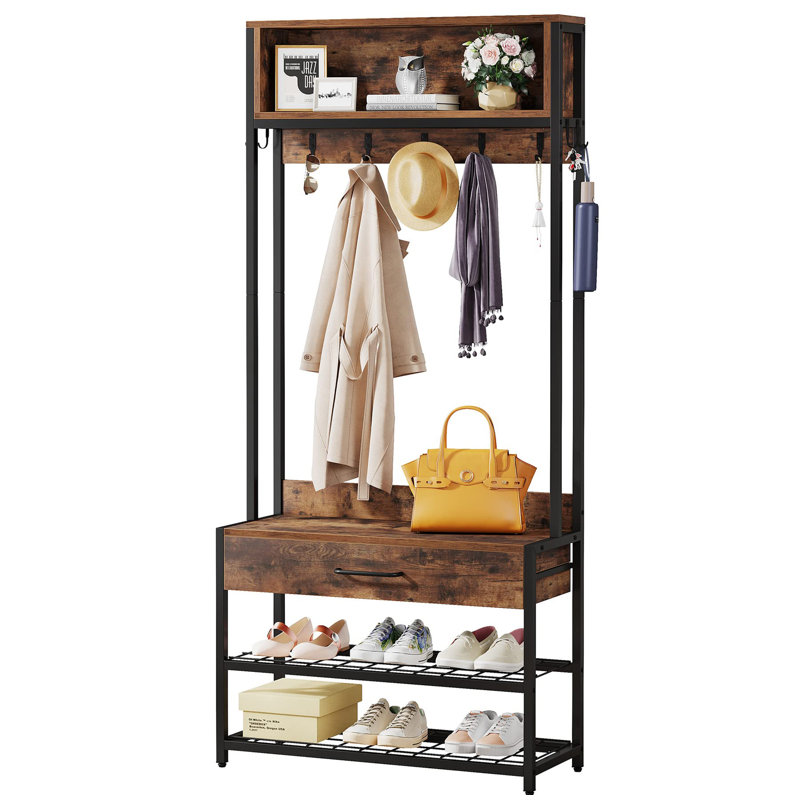 Rikijs Hall Tree 32'' Wide with Bench and Shoe Storage