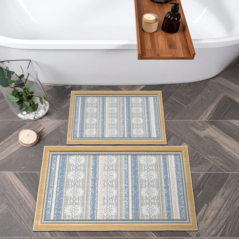 Soft Blue Bathmat Set (2 Pieces) | 100% Polyester, 1.6 x 2.0 ft & 2.0 x 3.3 ft | 650 g/m², 0.2 in Pile Height, Non-Slip Dot Base | Machine Washable, Durable & Easy to Clean | Perfect for Bathroom Décor