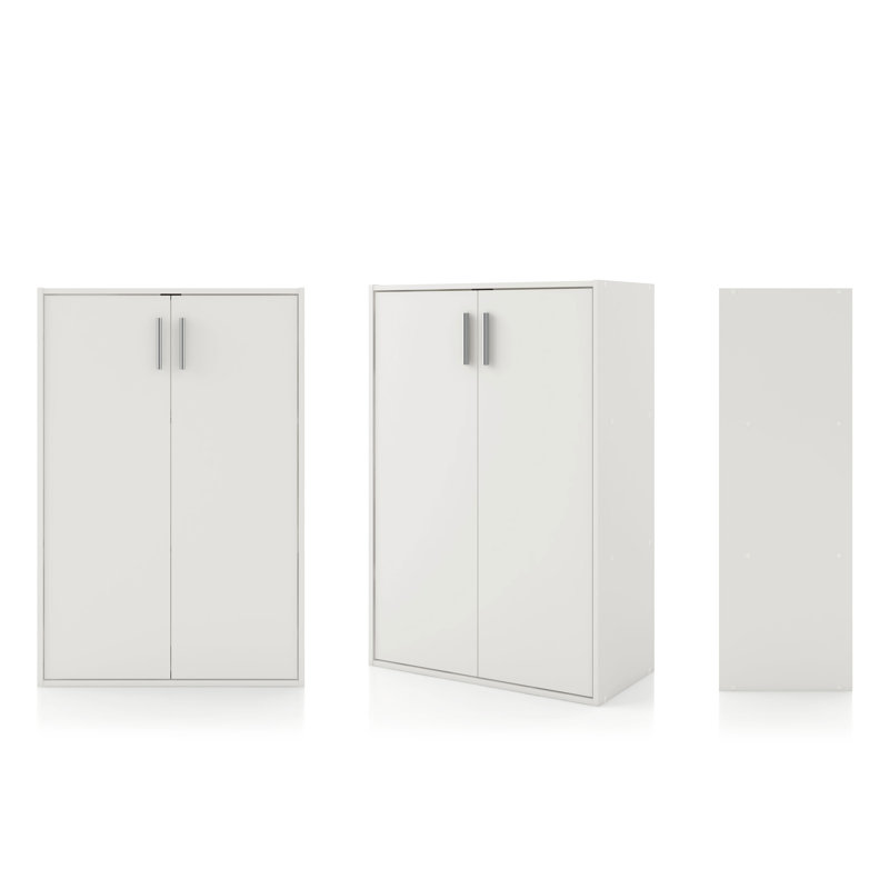Bibliothèque de rangement en bois à 3 niveaux avec portes H 35,5 "Breayla, Blanc