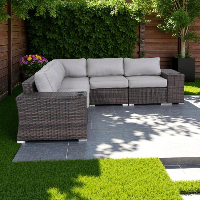 Canapé modulaire d'extérieur 7 avec disposition réversible, structure en aluminium et sièges anti-égratignures, coussins résistants aux intempéries, housses pour patio