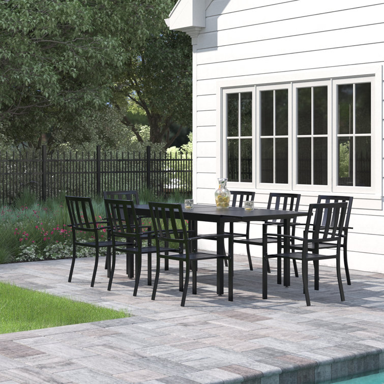 Alyah 8 - Person Metal Patio Dining Set with Extendable Rectangular Table