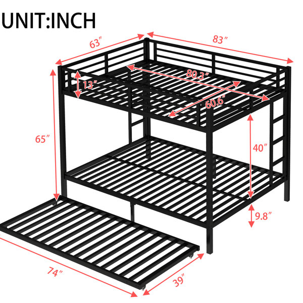 Isabelle & Max™ Black Metal Bunk Bed With Trundle - And Stable, No ...