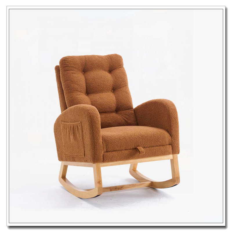 Chaise berçante avec repose-pieds à haut dossier, Caramel