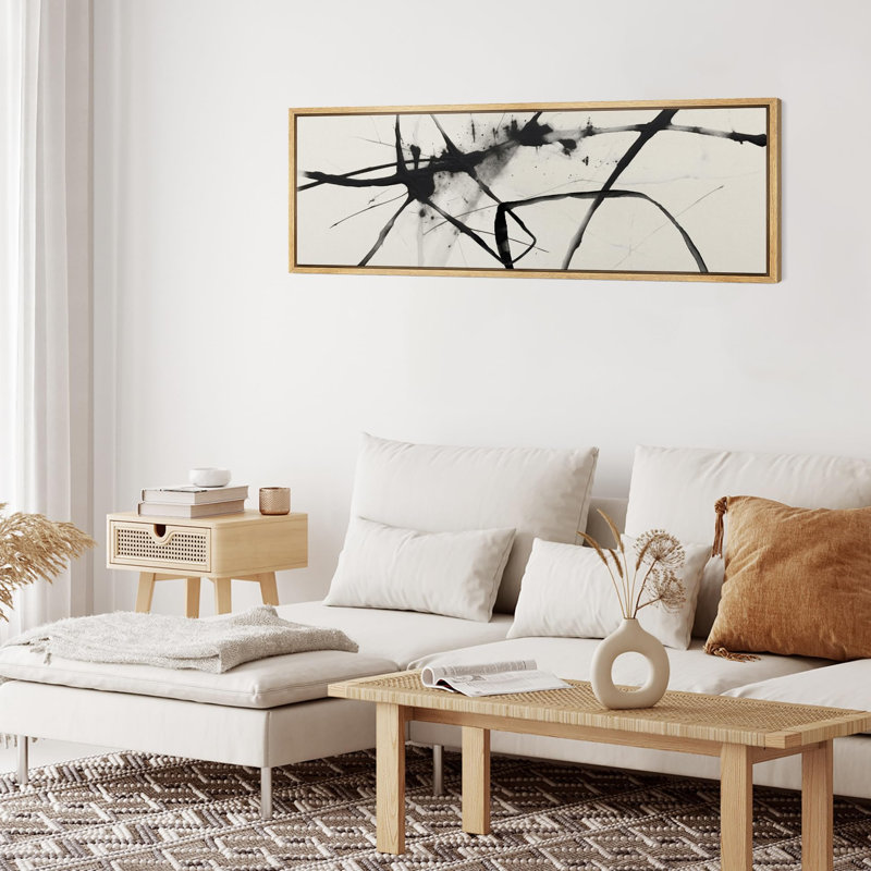 «Grunge Abstract Paint Stroke Effect Minimalist Black Ink Splatter On», reproduction encadrée sur toile, H 20 po x l 60 po
