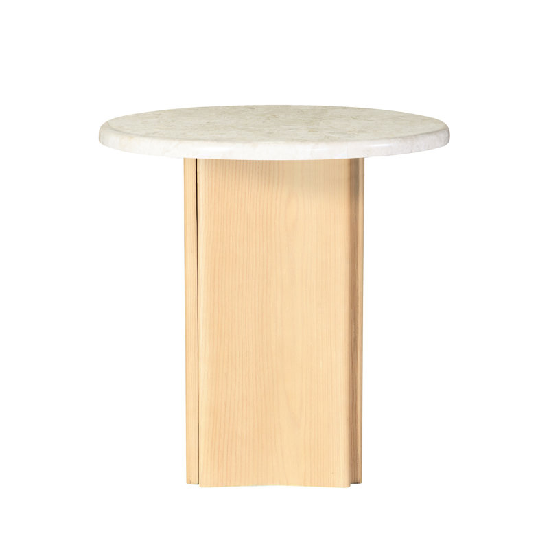 End Table With Marble Top And 32mm Thick Oak Finish, Resin Construction, 40lbs Weight Capacity, 24 Inches In All Dimensions Featuring Marble, Wooden Curved Base, Veneer, Limit, Size