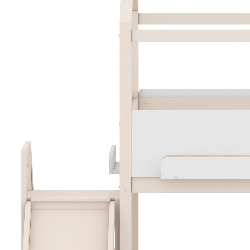 Lit superposé sur le thème Creative House avec glissade et marches de rangement, Beige+White