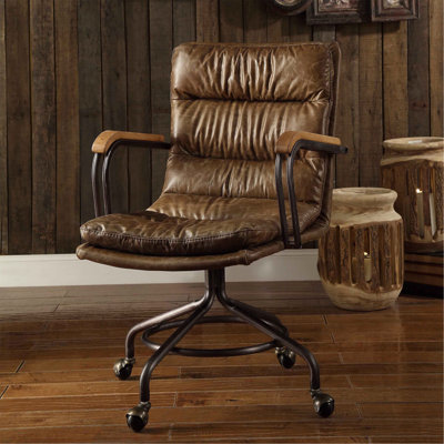 Chaise de bureau vintage pivotante avec roulettes Whiskey