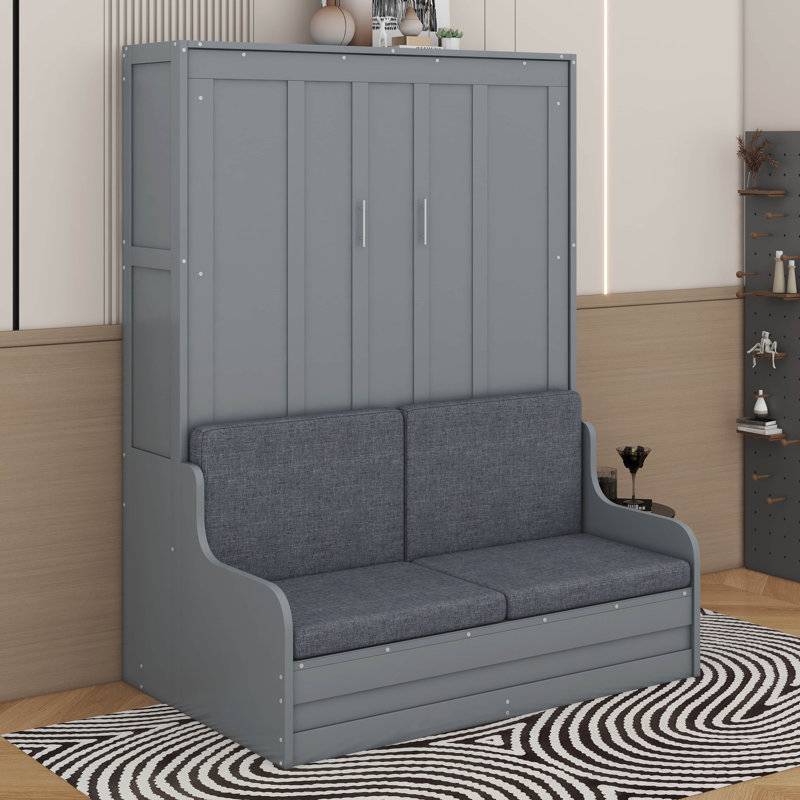 Lit escamotable mural Murphy avec coussin, Grand lit, Gris