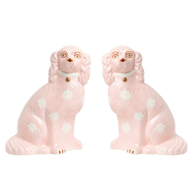 Pale Staffordshire Dogs Medium, Pink, 11" H x 6" W x 6" D