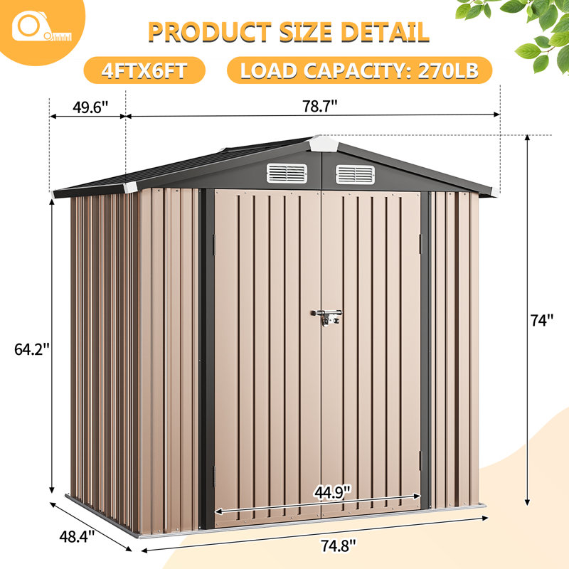 JolyDale 6.5 ft. W x 4 ft. D Metal Storage Shed with Base - Thumbnail 4