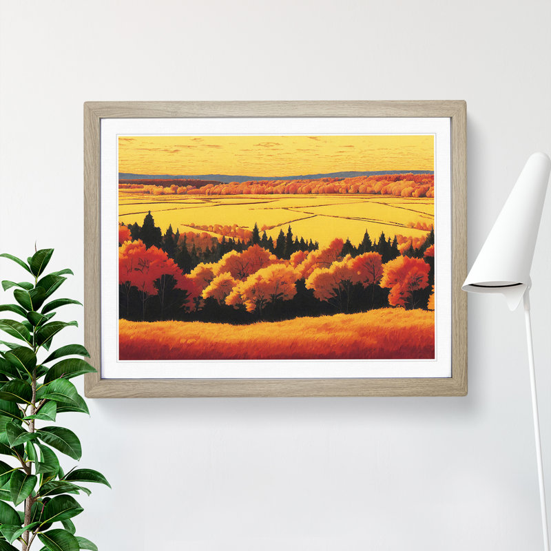 Autumn Meadow Landscape Vol.2 - Single Picture Frame Print, 46cm H x 64cm W x 2cm D, Oak Framed