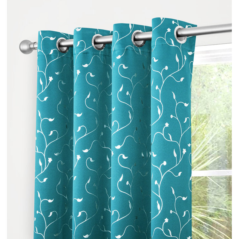 Mayotte Metallic Light Reducing Eyelet Curtains Pair, Teal, 274cm Width x 183cm Drop