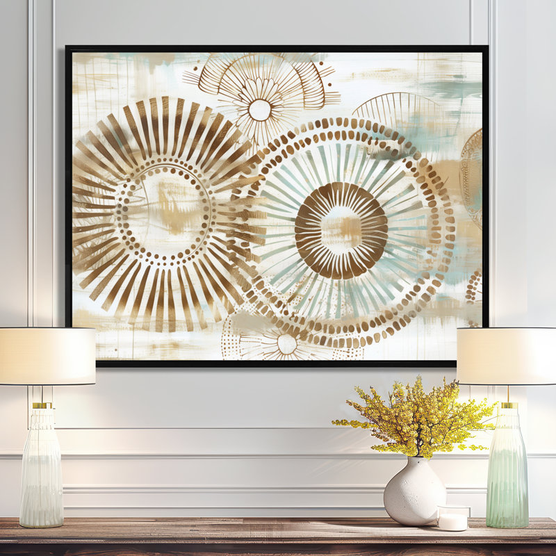 Beige bohémien bohémien mandala spirale I - décoration murale mosaïque boho, H 12 po x l 20 po, Cadre flottant noir