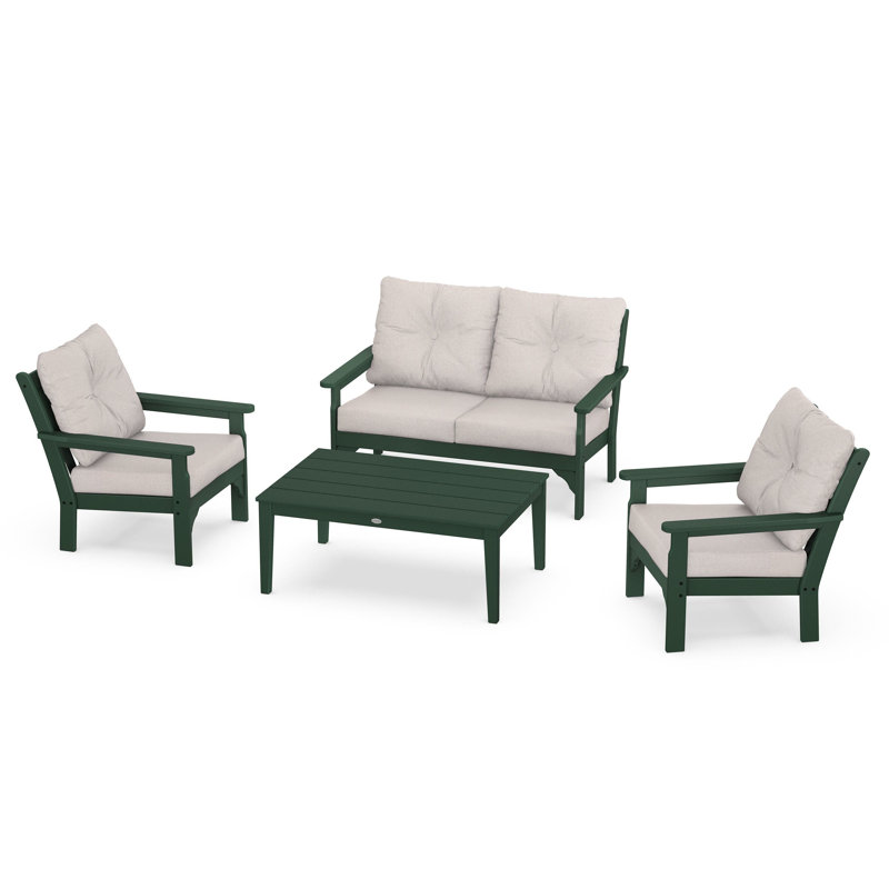 Vineyard 4-Piece Deep Seating Set, Green, Dune Burlap