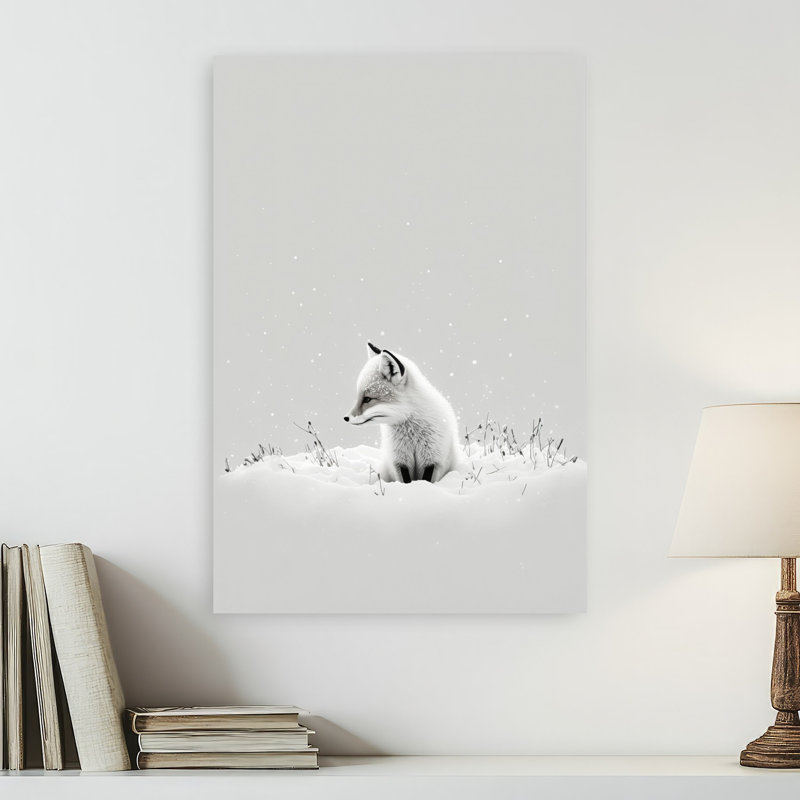 Winter Foxa#039;S Gaze Abstract Minimalist Modern Fox Forest Landscape Wall Art Print by Treechild - Wrapped Canvas Print