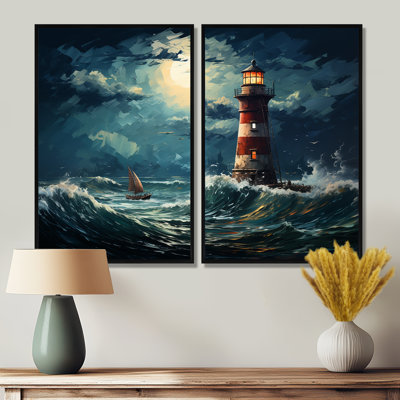 Phare de la mer orageuse 1 - art mural blanc