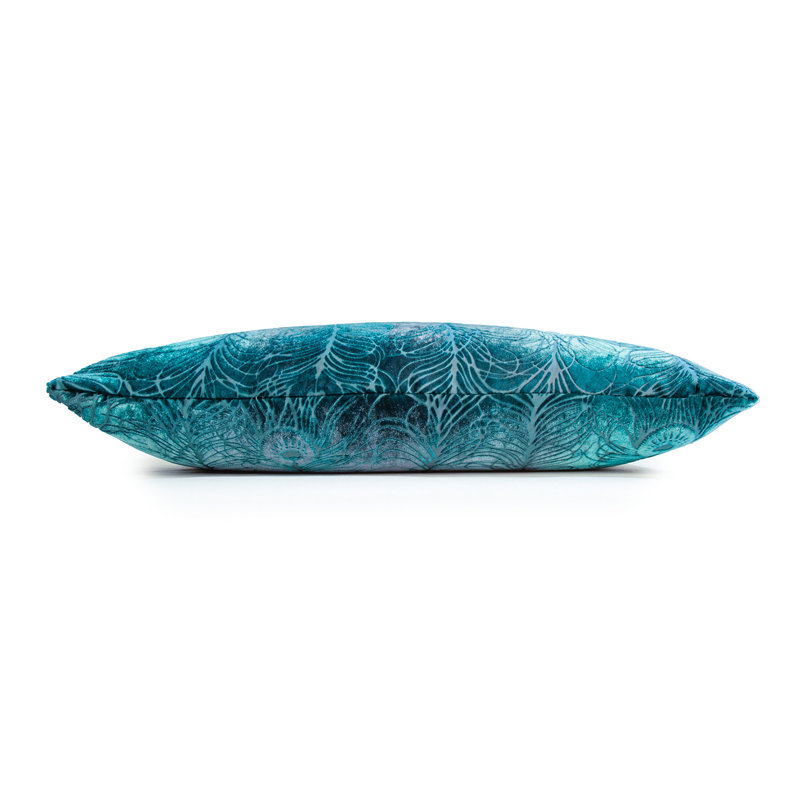 Peacock Feather Square Velvet Pillow Cover & Insert, Pacific, Square 18"