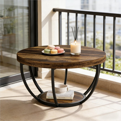 Table basse en bois d'ingénierie et en acier, table basse à 2 niveaux pour le salon ou le bureau, style moderne
