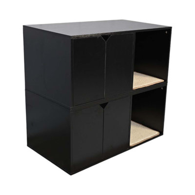 Meuble caché pour litière pour chat 35,83 po (bloc à gratter inclus), maisonnette moderne pour chat noir avec carton à gratter en carton ondulé - 35,83 po x 20,47 po x 17,05 po, 52 lb