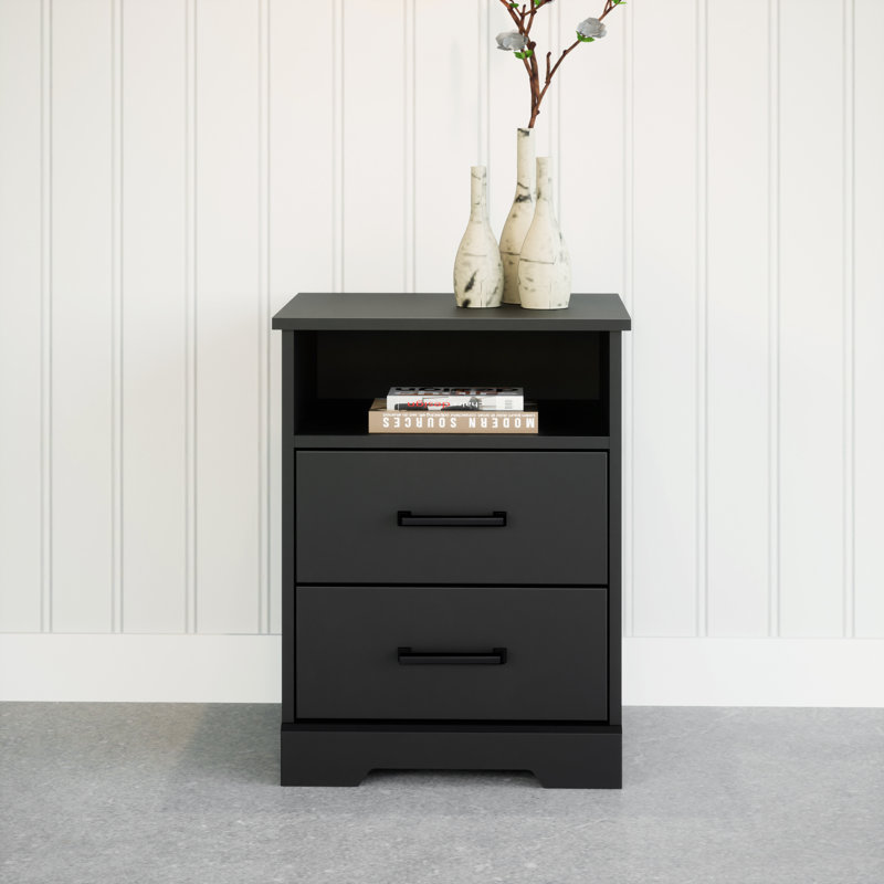 Yazeed 18.75" Wide 2-Drawer Nightstand, Farmhouse Bedside End Table with 2 Drawers, Storage for Bedroom, Office, Living Room, 16.25" D x 18.75" W x 24.5" H, Black