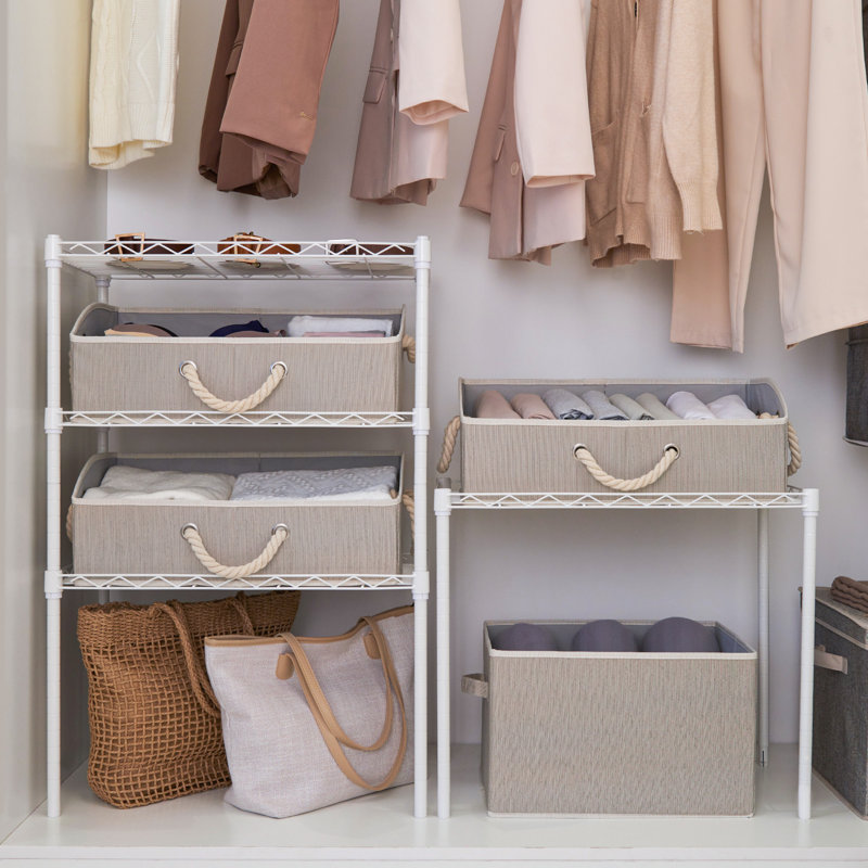 Fabric Box Set with Handles, Grey
