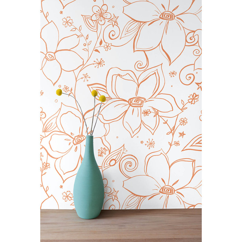 Rouleau de papier peint à motif floral L 18 pi x l 20,5 po Leupp, Orange