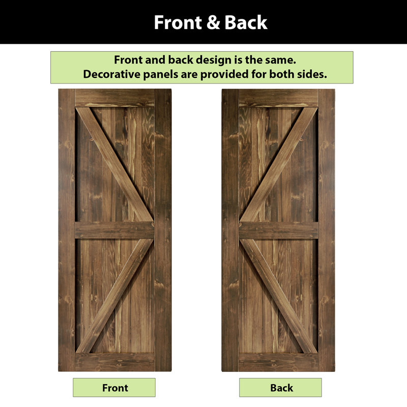 Arrow Design Colour Solid Pine Wood Unassembled Door with Black Rustic Installation Hardware Kit, 32" x 84", Dark Walnut