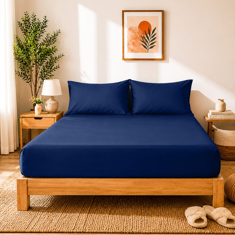 40cm Extra Deep Fitted Sheet - Luxury Microfiber Deep Pocket Bed Sheet Secure Fit, Single (91x190cm), Navy