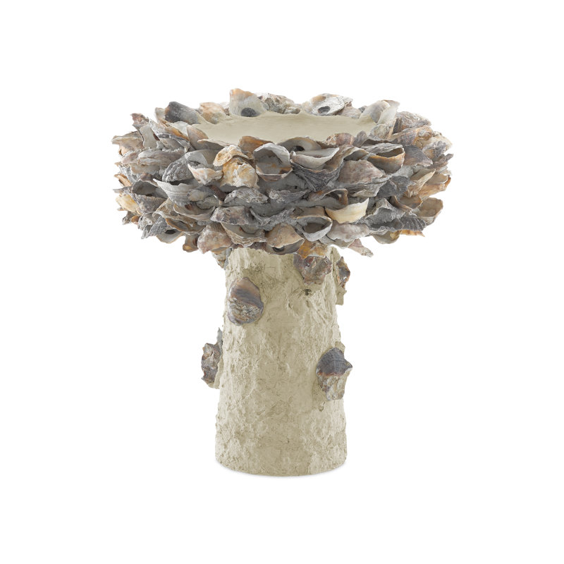 Oyster Shell Birdbath, 14" H x 13.5" W x 13.5" D