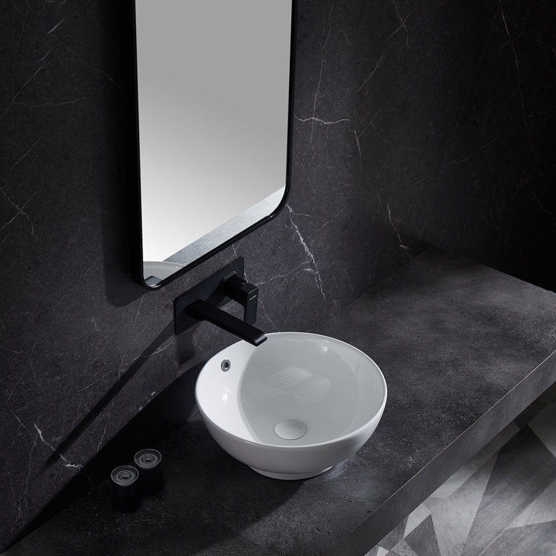 16" Ceramic Round Vessel Bathroom Sink with Overflow