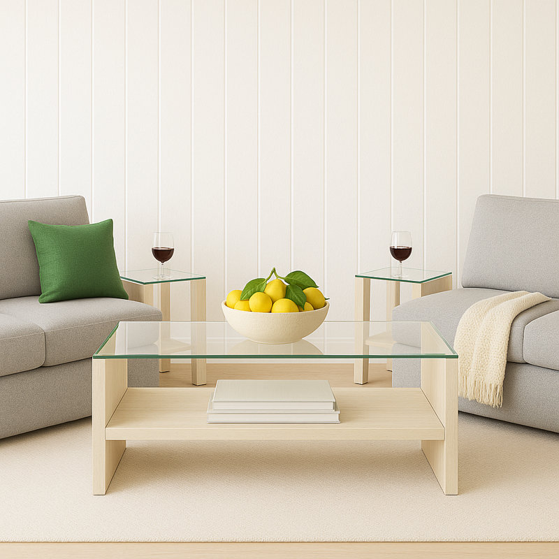 Table basse avec plateau de rangement rectangulaire en verre Meridian - 43 po x 24 po x 17 po