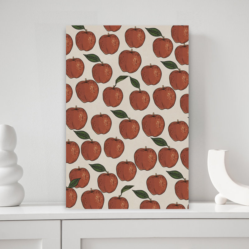 Fresh Apple Pattern Rustic Abstract Autumn Fruit Wall Art Print 1 Piece Wrapped Canvas Wall Art, 45.72cm H x 30.48cm W