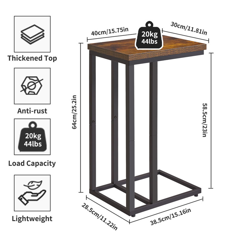 C Shaped Side Table, Black, Rustic Brown