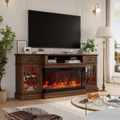 70" Farmhouse Electric Fireplace TV Stand for TVs Up to 80" with 2 Drawers & Timer