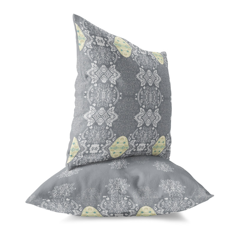Housse de coussin décoratif carré en polyester Elegant Twirls Fennique, 16 po x 16 po, gris