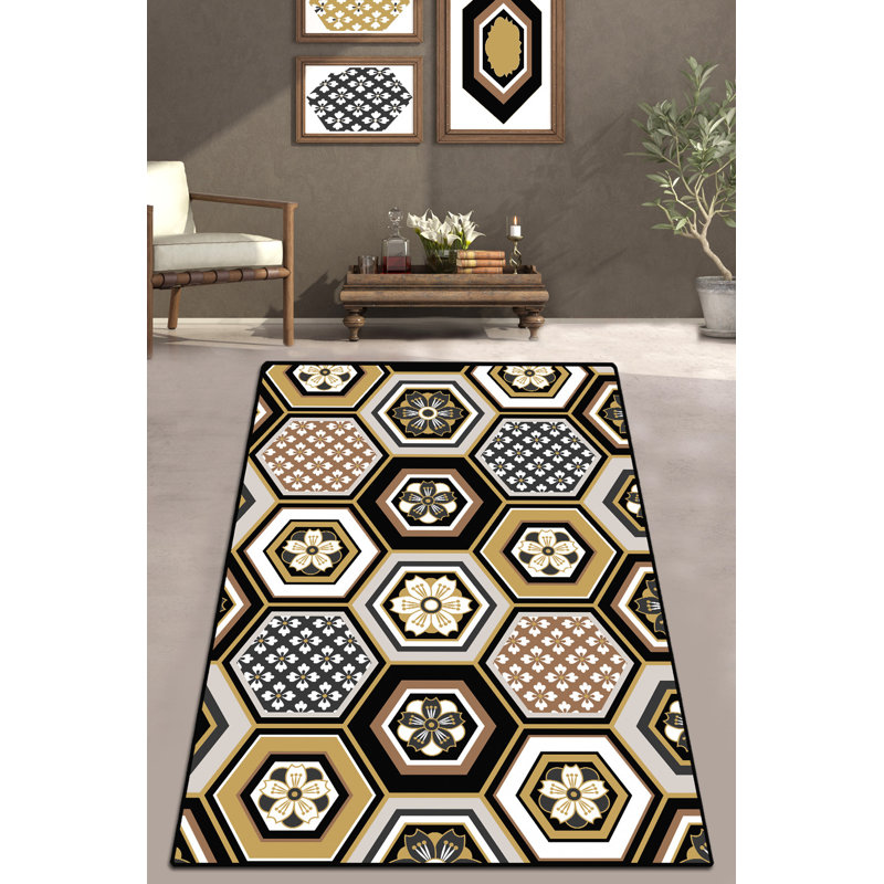 Premium Washable Area Rug, 4.6 x 6.2 ft, 100% Polyester, 0.16 in Pile Height | Antibacterial, Non-Slip Felt Dot Underside | Machine Washable at 30°C, Perfect for Living Room, Bedroom, and Kid's Play Area