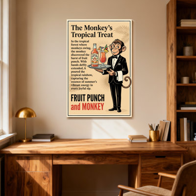 Fashion Monkey Holding Cocktail Tray With Fruit Punch Bottle