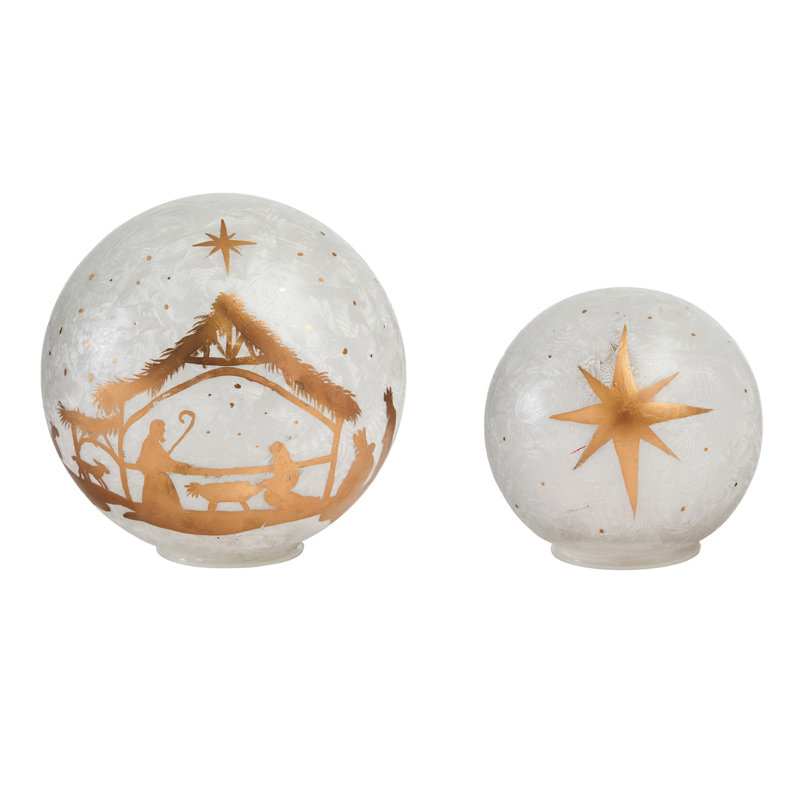 Ensemble de globe à del crèche peint à la main en verre 2 pièces