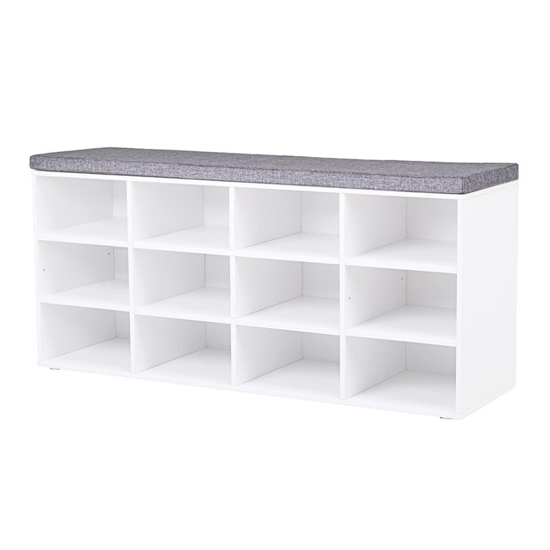 Upholstered Storage Bench, White